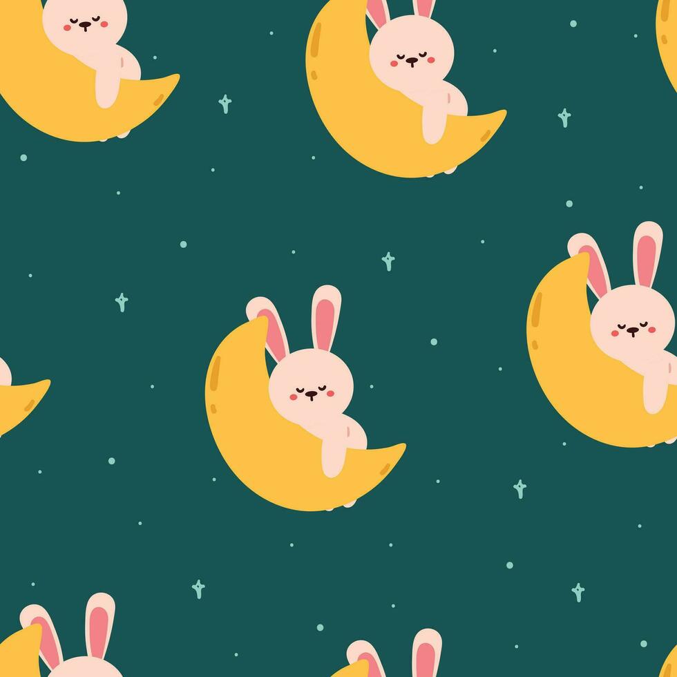 sin costura modelo dibujos animados dormido Luna Conejo. linda fondo de