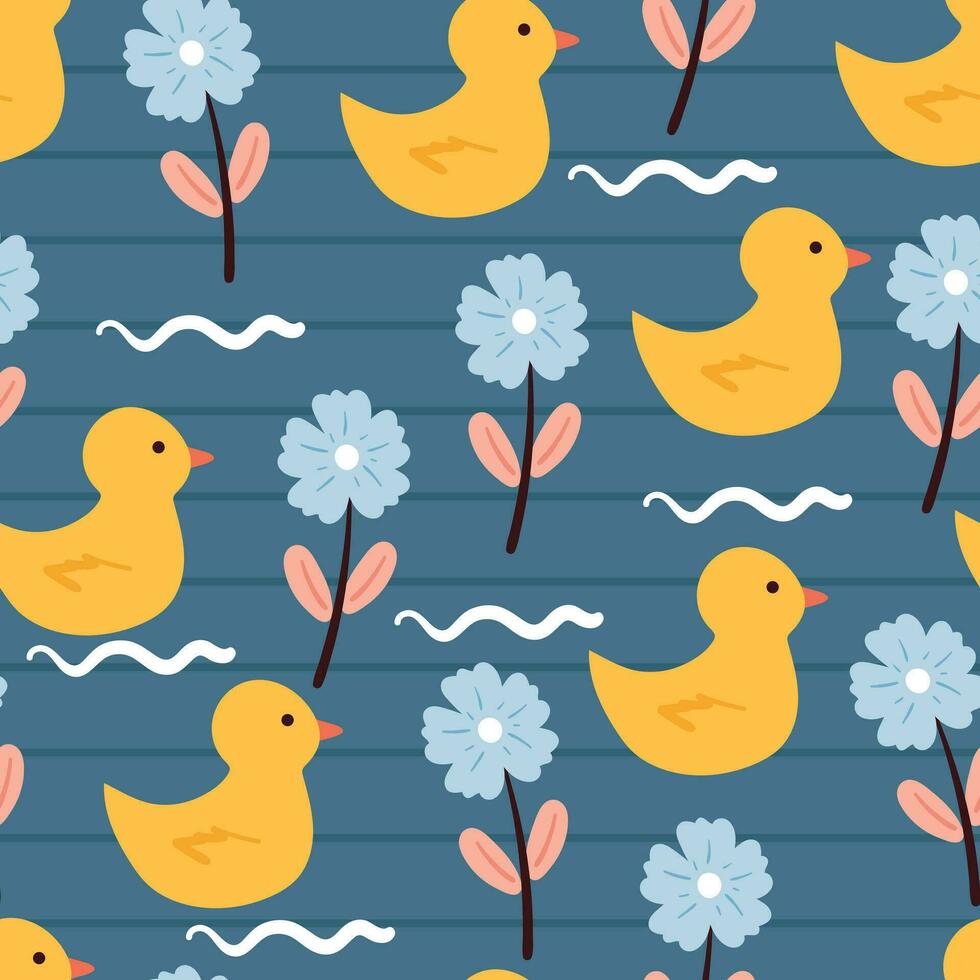 seamless pattern cartoon duck and flower. cute pattern for kids vector