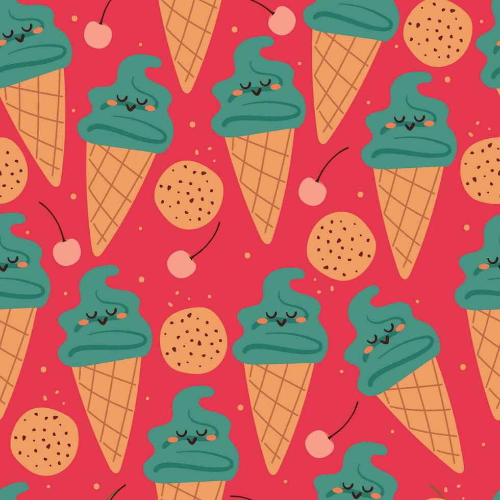 seamless pattern cartoon dessert character design. cute food wallpaper for textile, gift wrap paper vector
