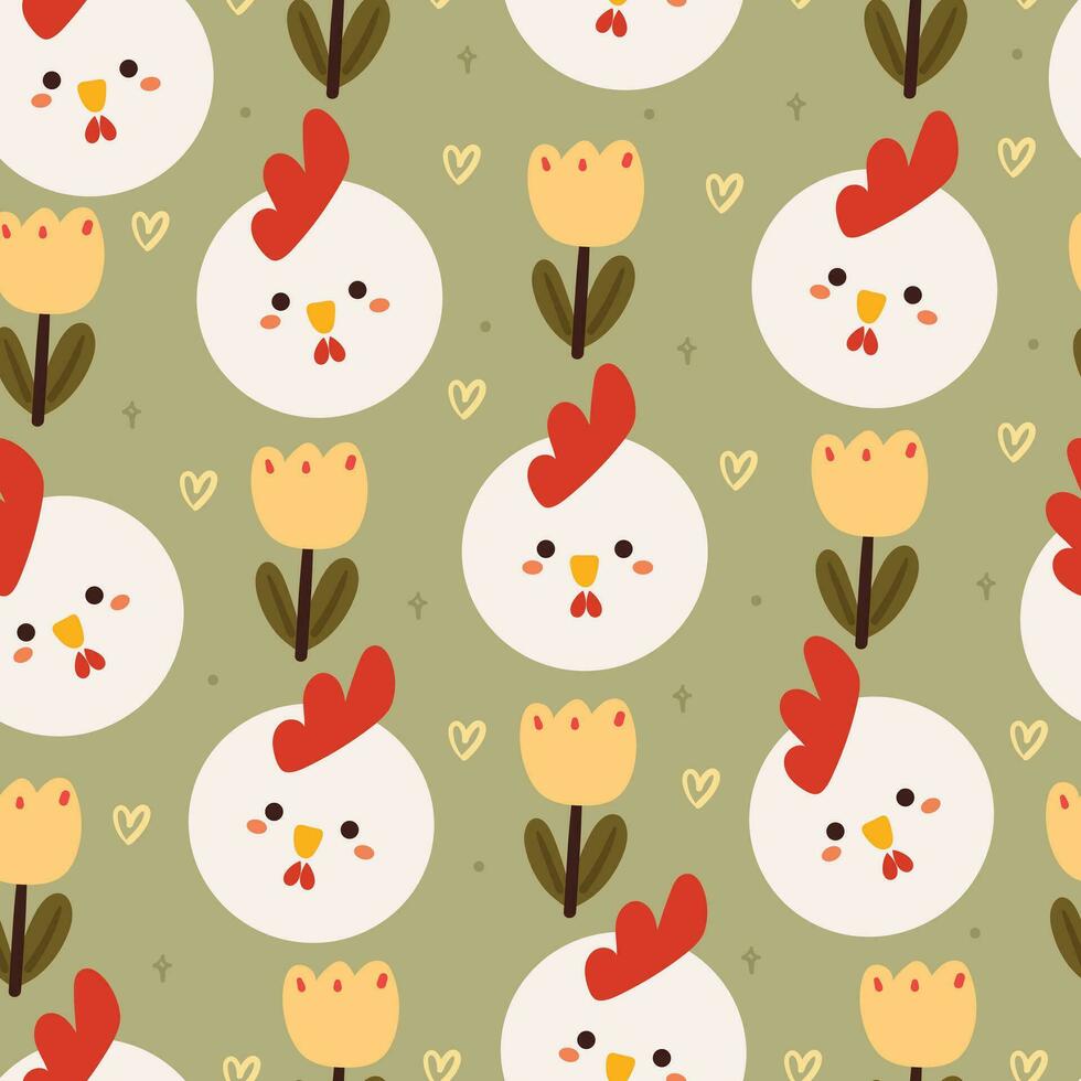 seamless pattern cartoon chicken and plant. cute animal wallpaper for textile, gift wrap paper vector