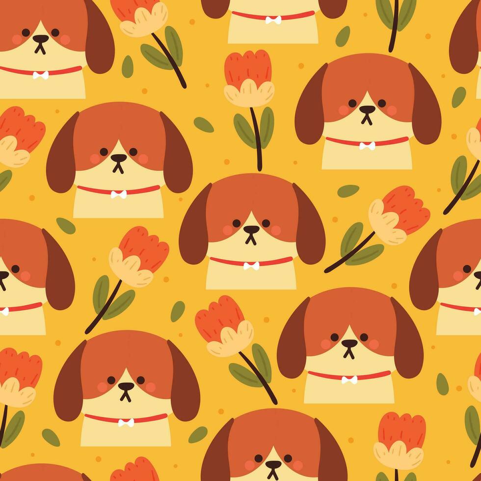 flor y cachorro de dibujos animados de patrones sin fisuras. lindo papel tapiz de animales para textiles, papel de regalo vector