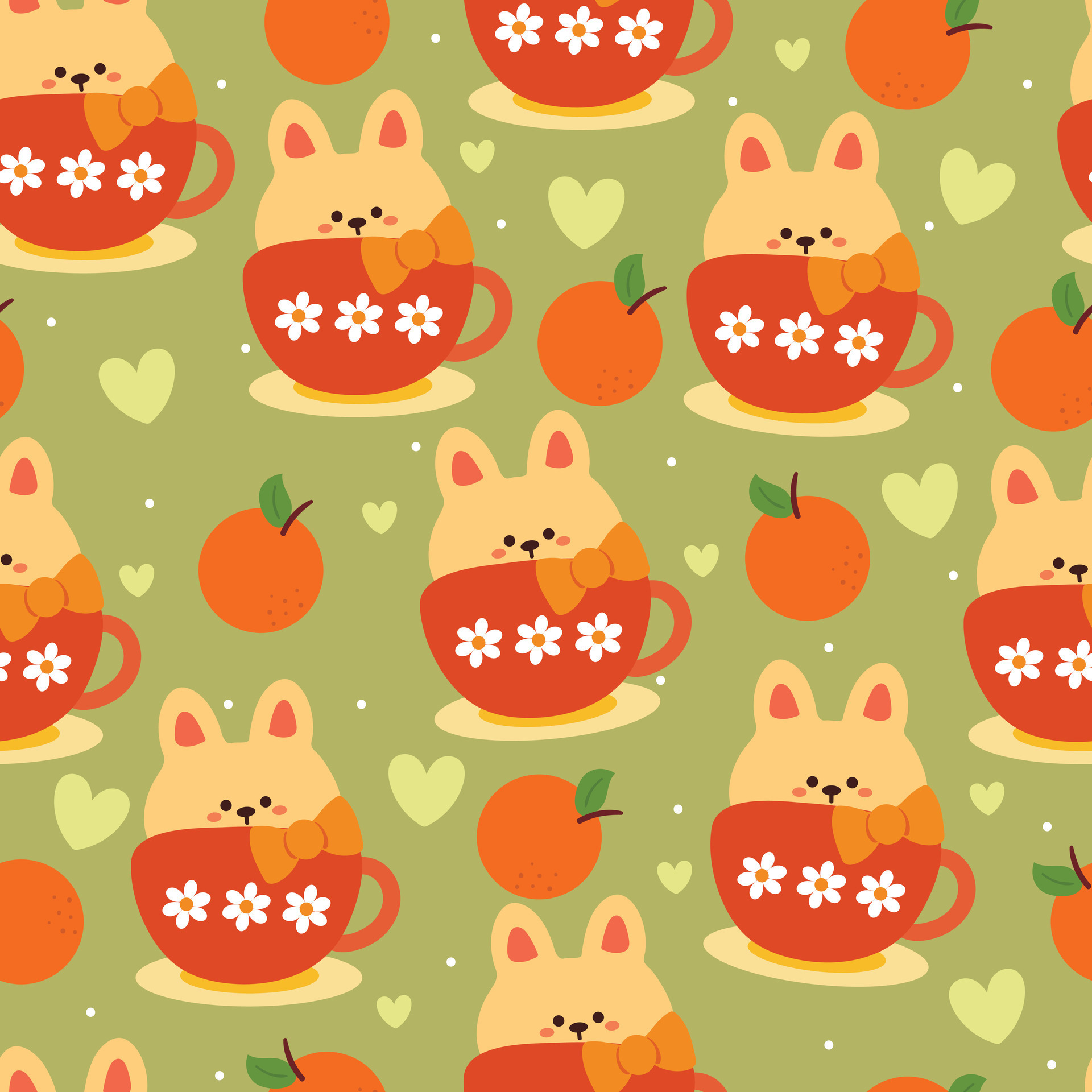 seamless pattern cartoon bunny inside a cup. cute animal wallpaper for