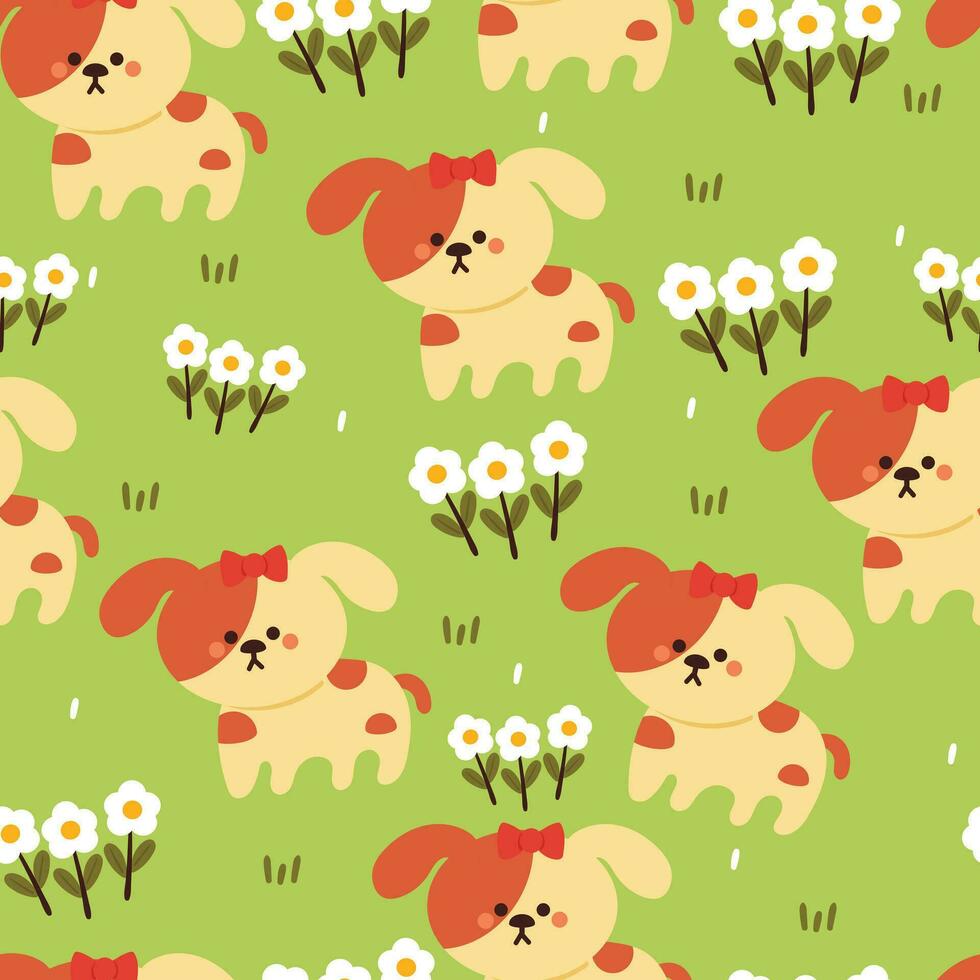 seamless pattern cartoon puppy and flower. cute animal wallpaper for textile, gift wrap paper vector