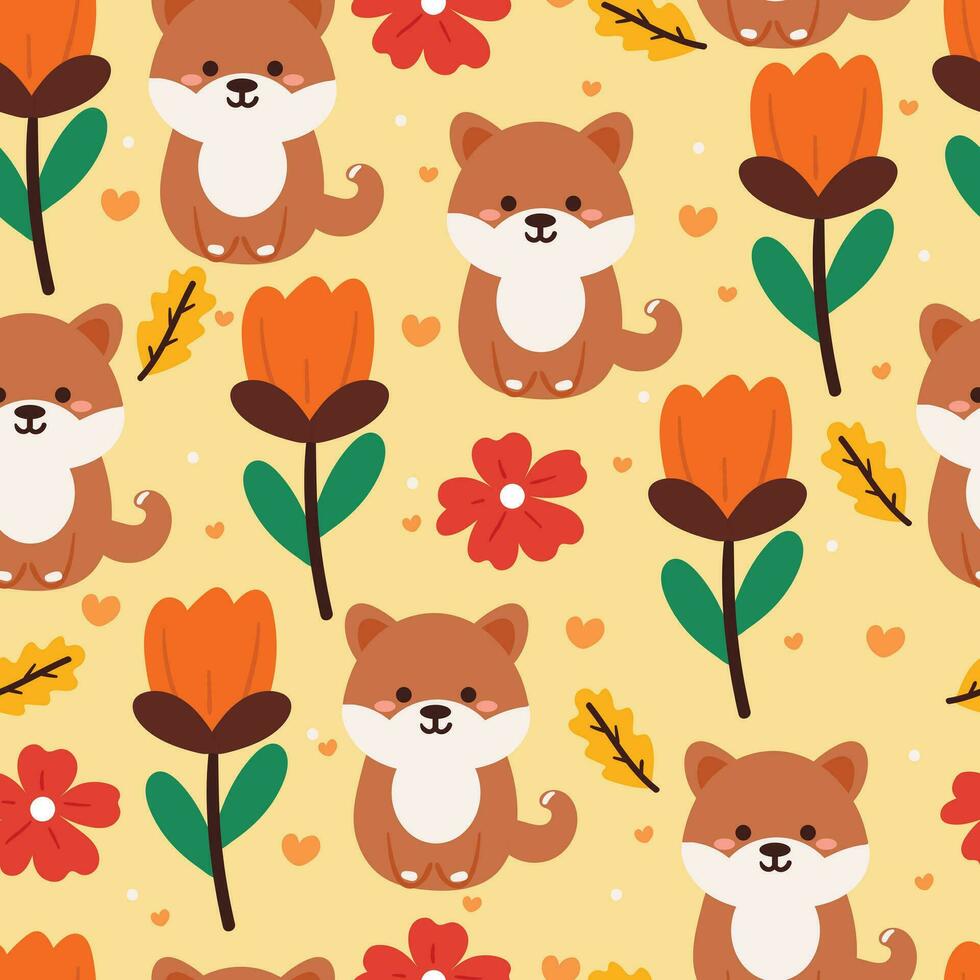 seamless pattern cartoon puppy and flower. cute animal wallpaper for gift wrap paper vector