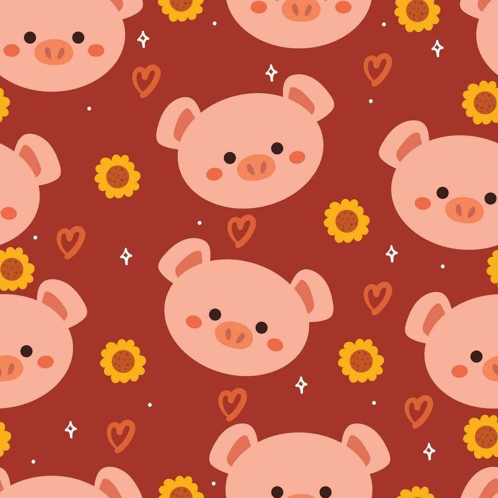 seamless pattern cartoon pig and flower. cute animal wallpaper for textile, gift wrap paper vector