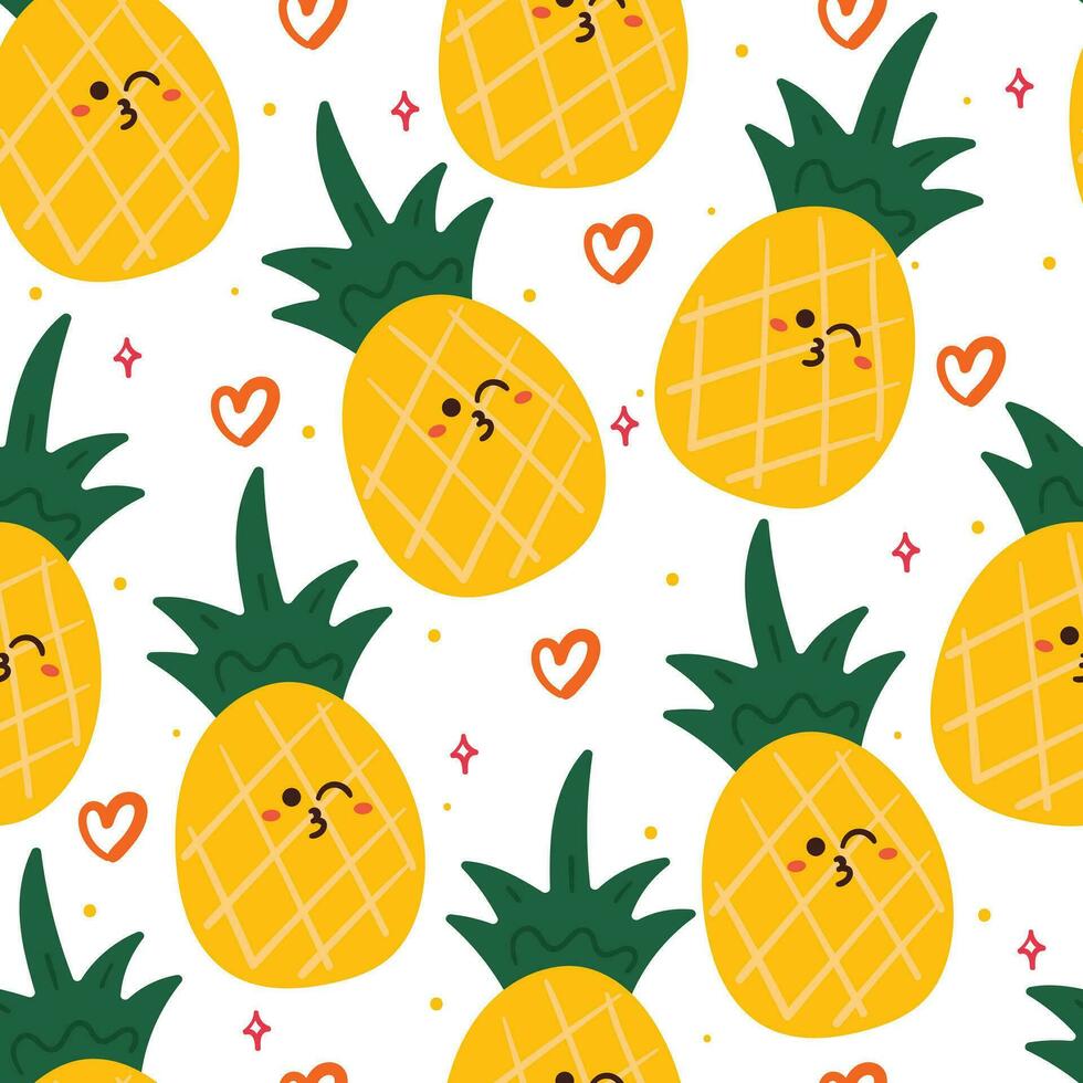 sin costura modelo dibujos animados piña personaje. linda Fruta fondo de pantalla para regalo envolver papel vector