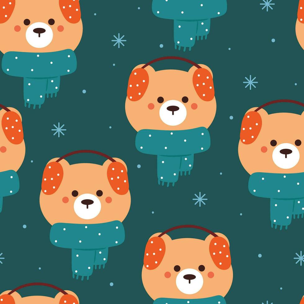 seamless pattern cartoon bear and snowflake. cute winter animal wallpaper for textile, gift wrap paper vector