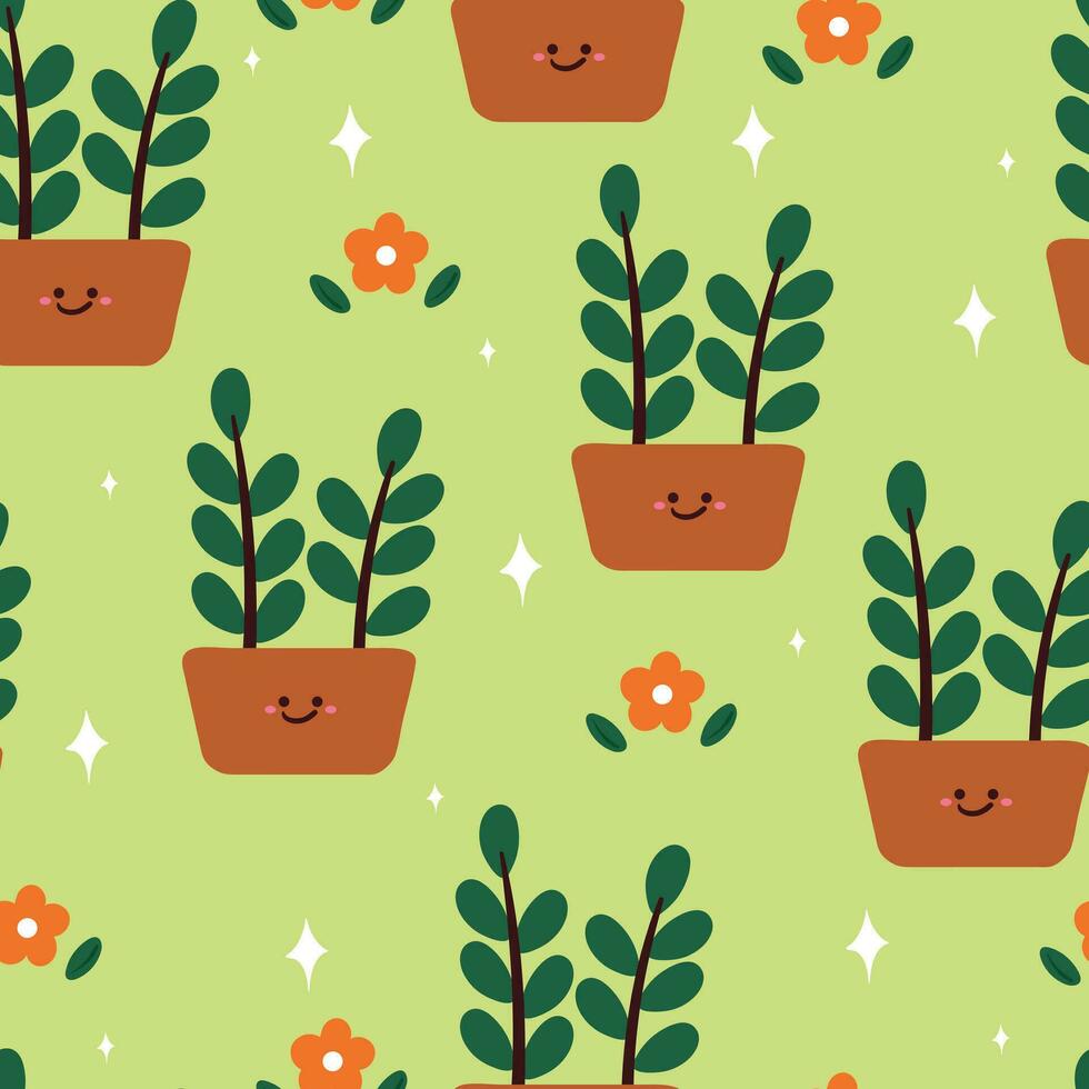 sin costura modelo dibujos animados flor y hojas. botánico fondo de pantalla para textil, regalo envolver papel vector