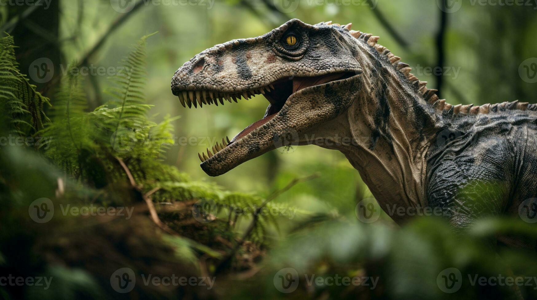 Photo of Velociraptor Rex in the Jungle. Generative AI