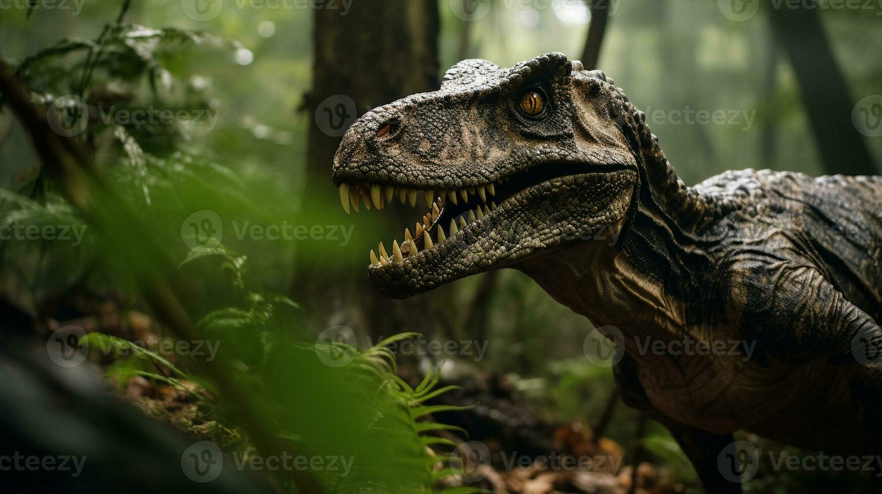 Photo of Velociraptor Rex in the Jungle. Generative AI