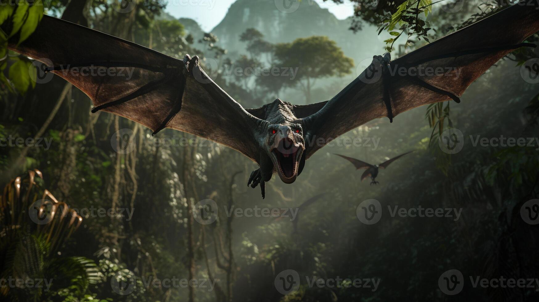 Photo of Pterodactyl Rex in the Jungle. Generative AI