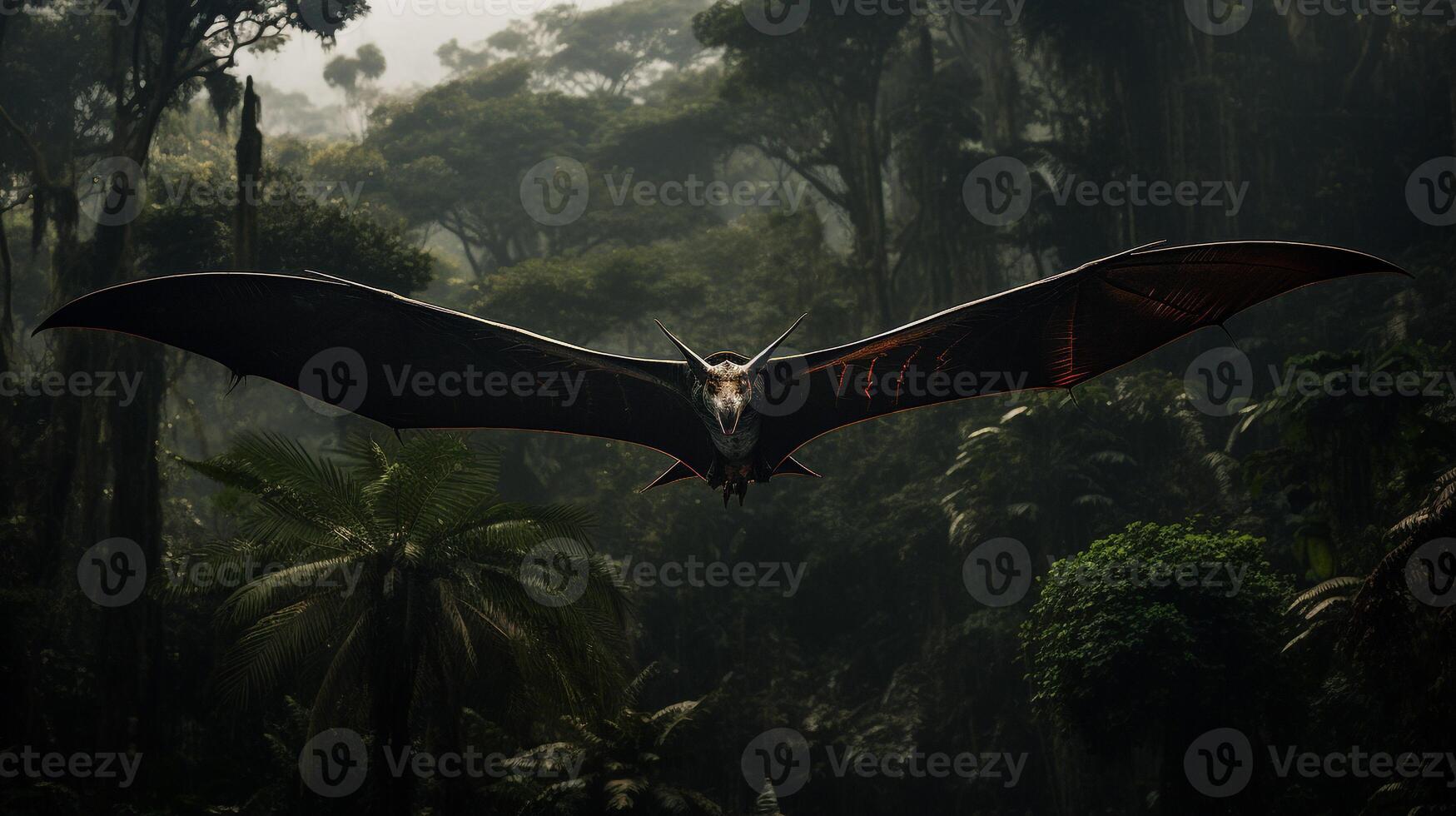 Photo of Pterodactyl Rex in the Jungle. Generative AI