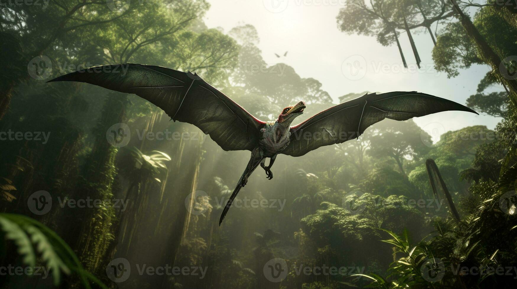 Photo of Pterodactyl Rex in the Jungle. Generative AI