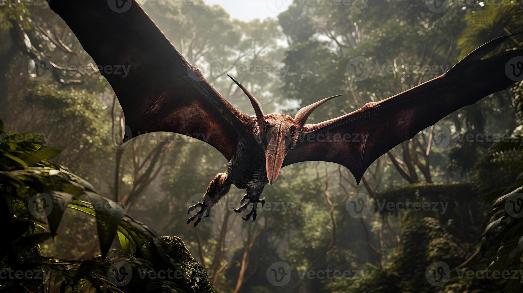 Photo of Pterodactyl Rex in the Jungle. Generative AI