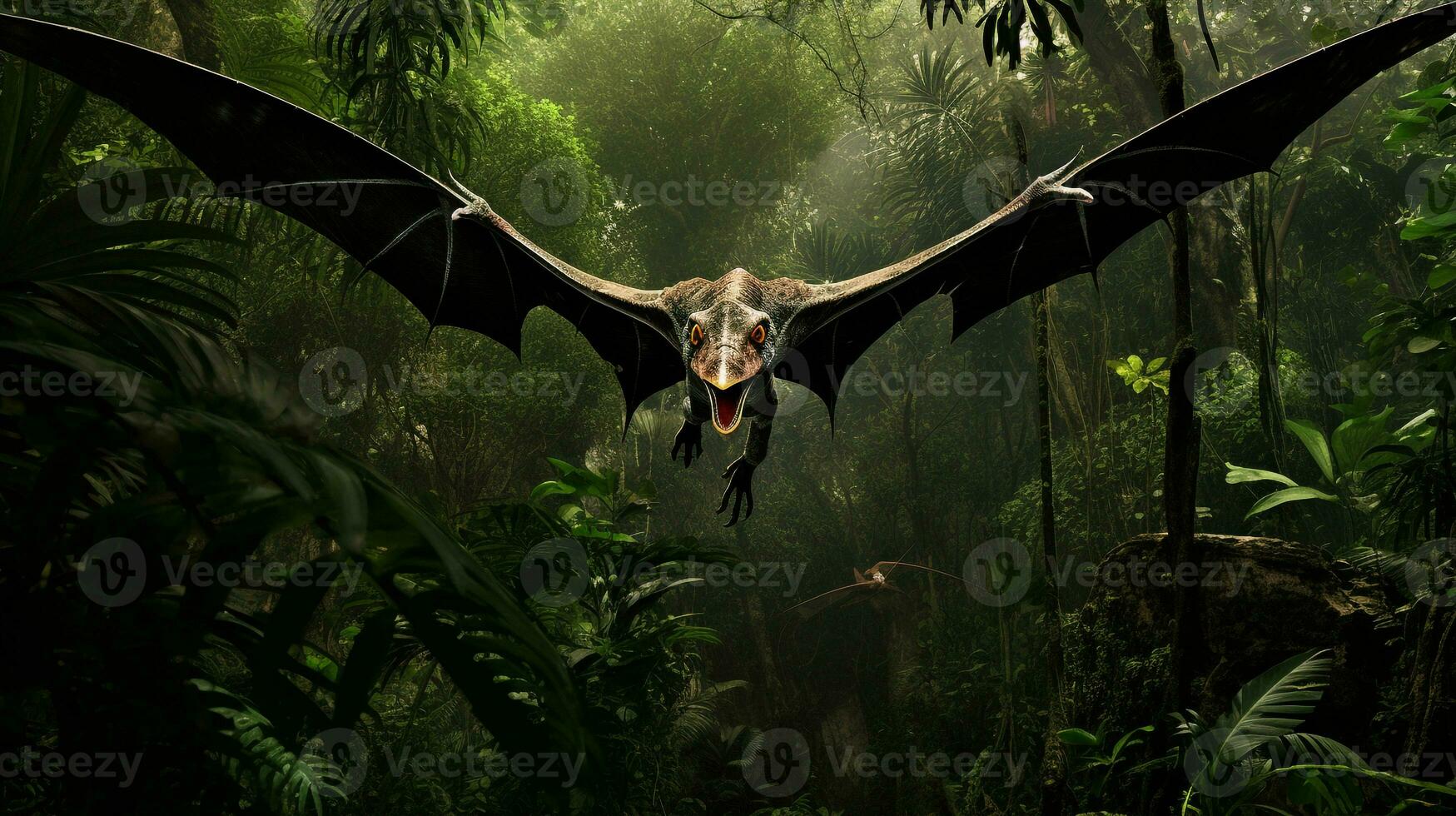 Photo of Pterodactyl Rex in the Jungle. Generative AI