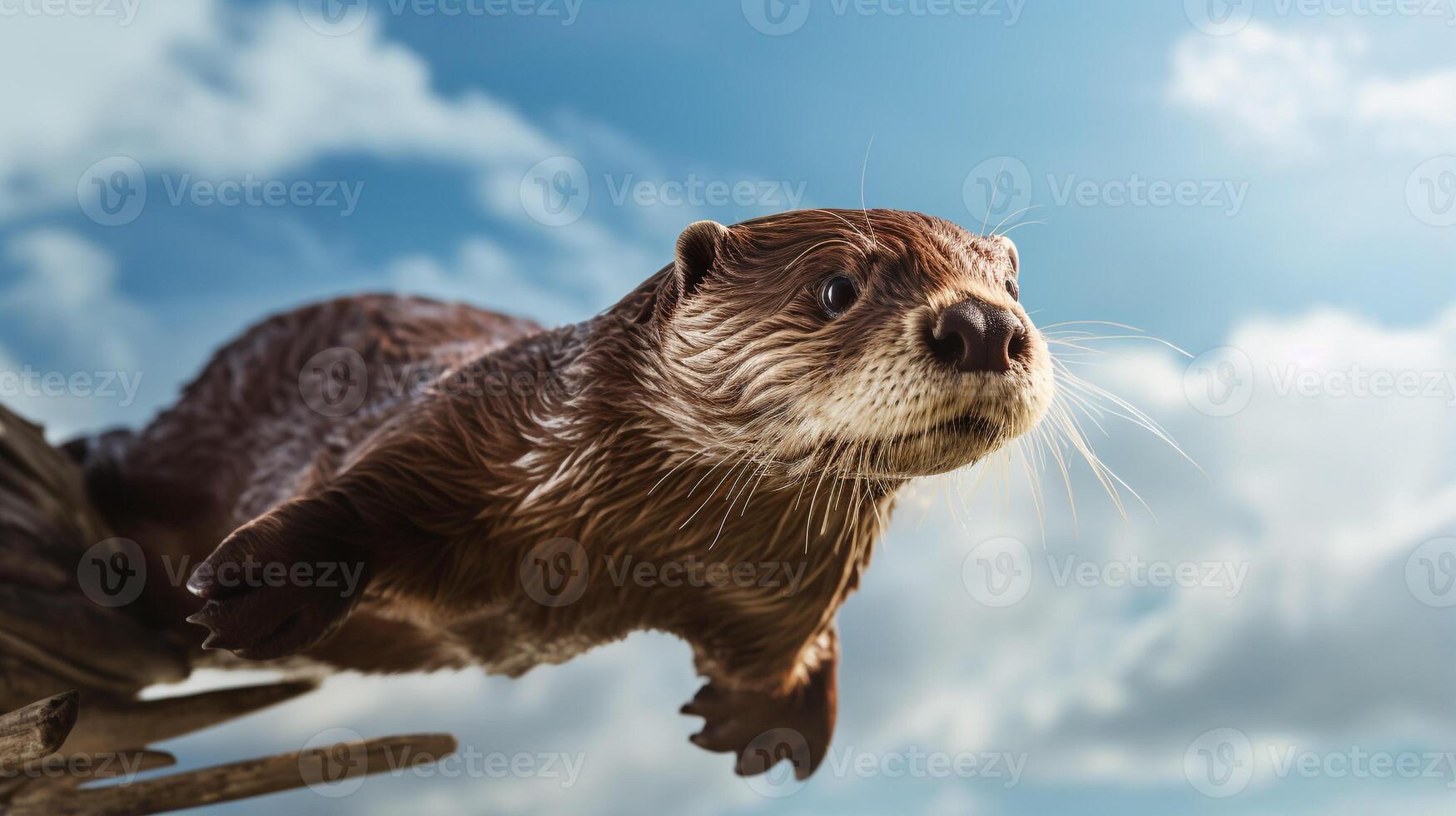 Photo of Otter in ther forest with blue sky. Generative AI