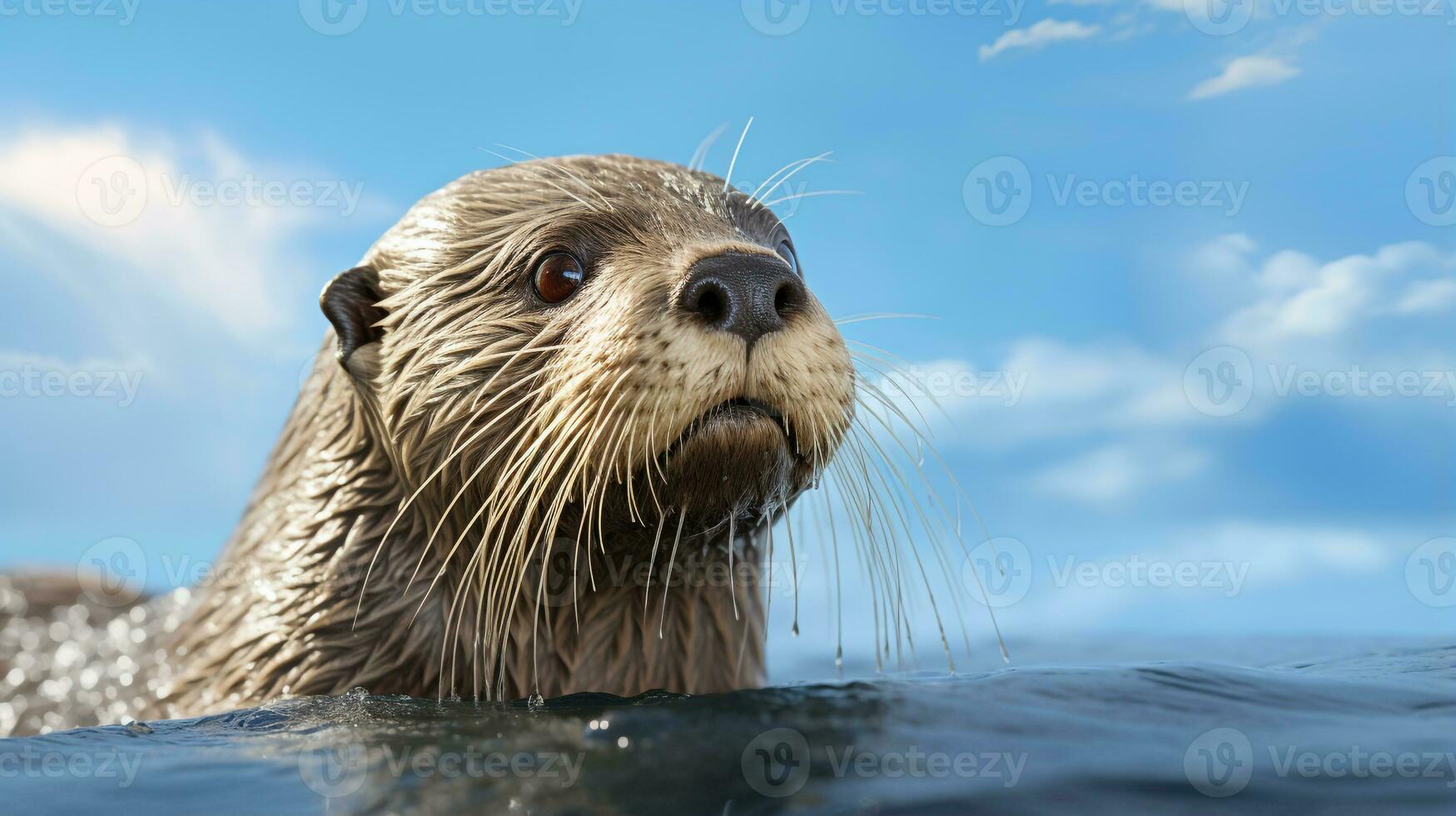 Photo of Otter in ther forest with blue sky. Generative AI