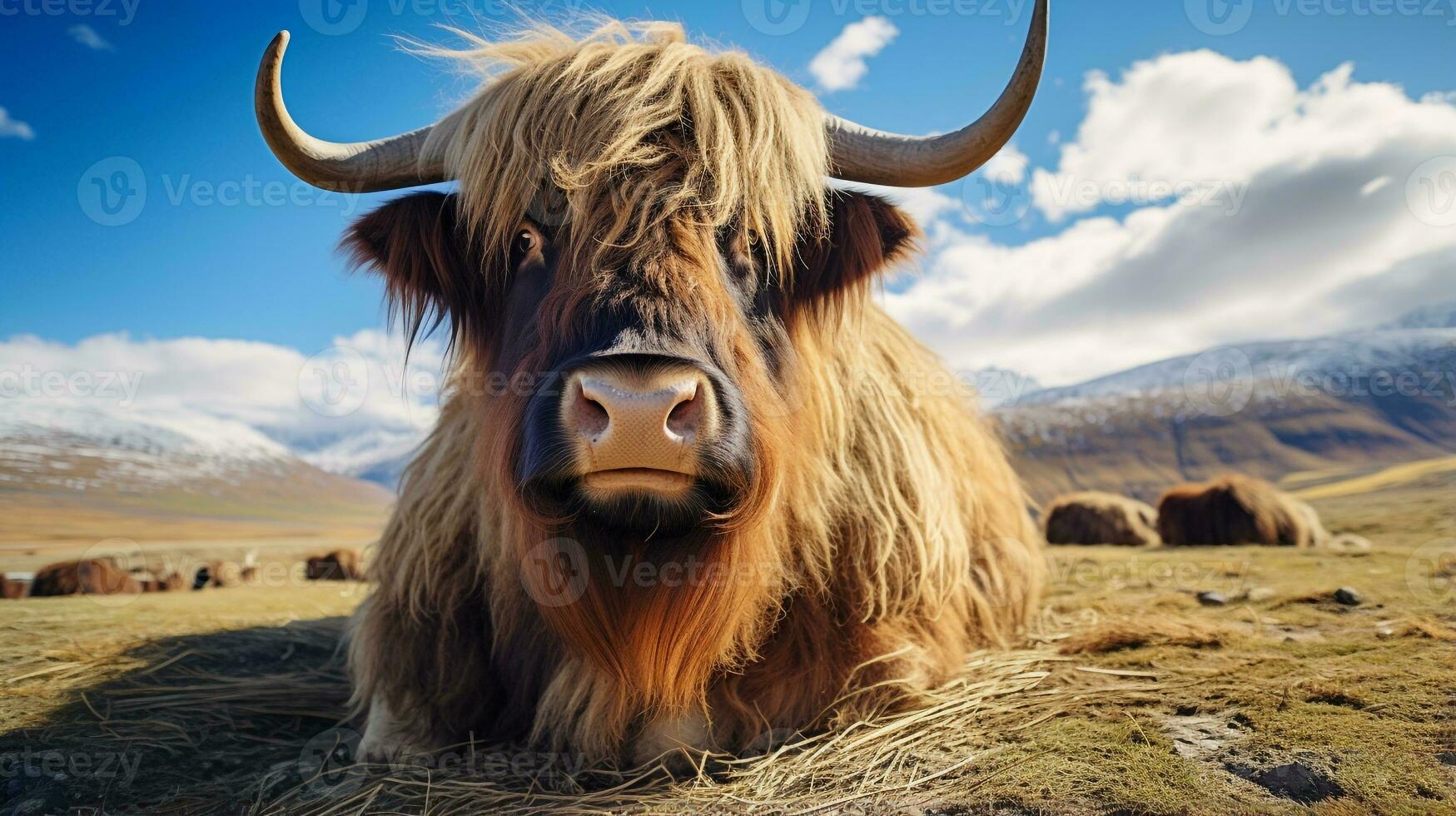 Photo of a Yak in the Farmland. Generative AI