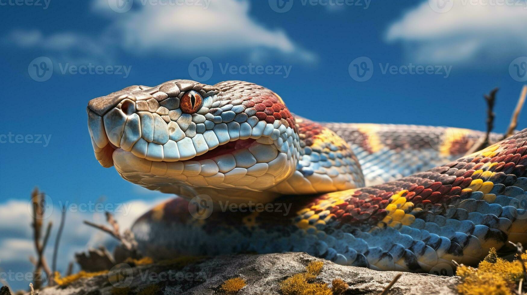 Photo of a Viper under Blue Sky. Generative AI