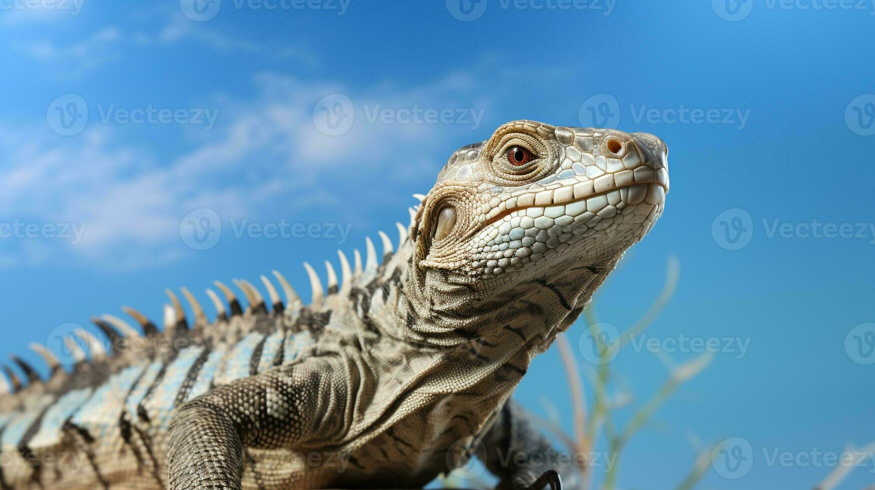 Photo of a Tegu Lizard under Blue Sky. Generative AI