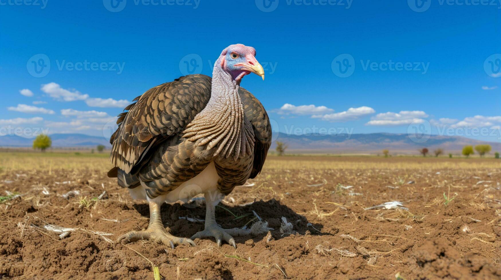 Photo of a Turkey in the Farmland. Generative AI