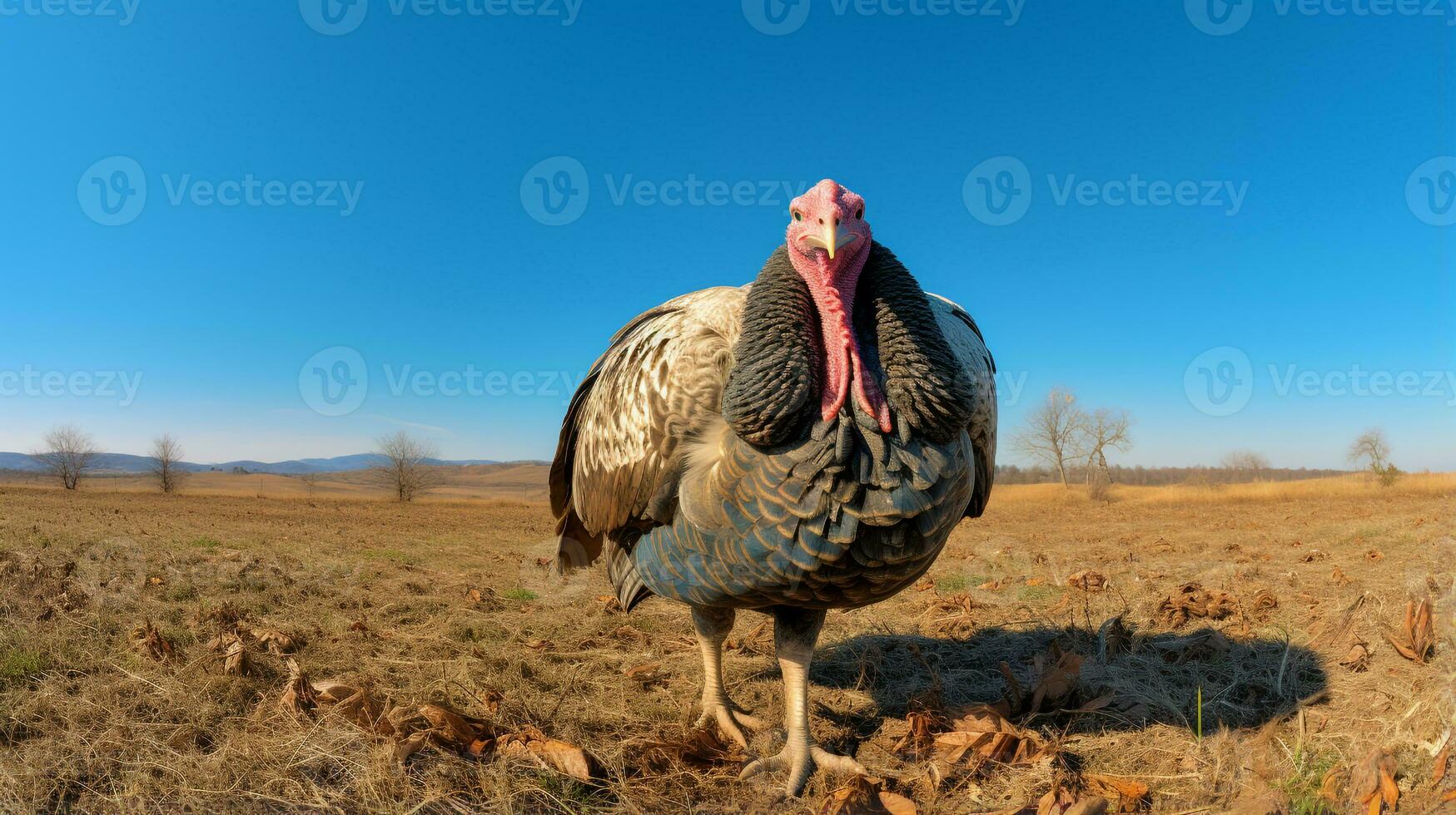 Photo of a Turkey in the Farmland. Generative AI