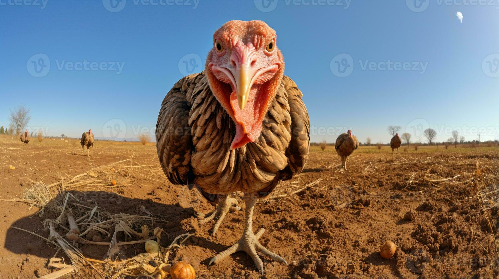 Photo of a Turkey in the Farmland. Generative AI