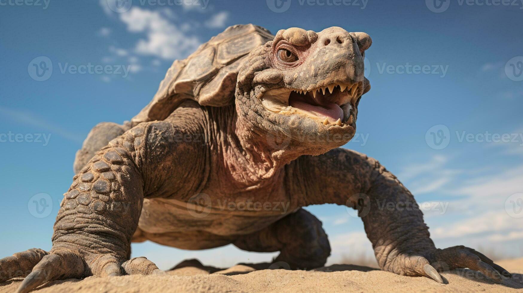 Photo of a Snapping Turtle under Blue Sky. Generative AI
