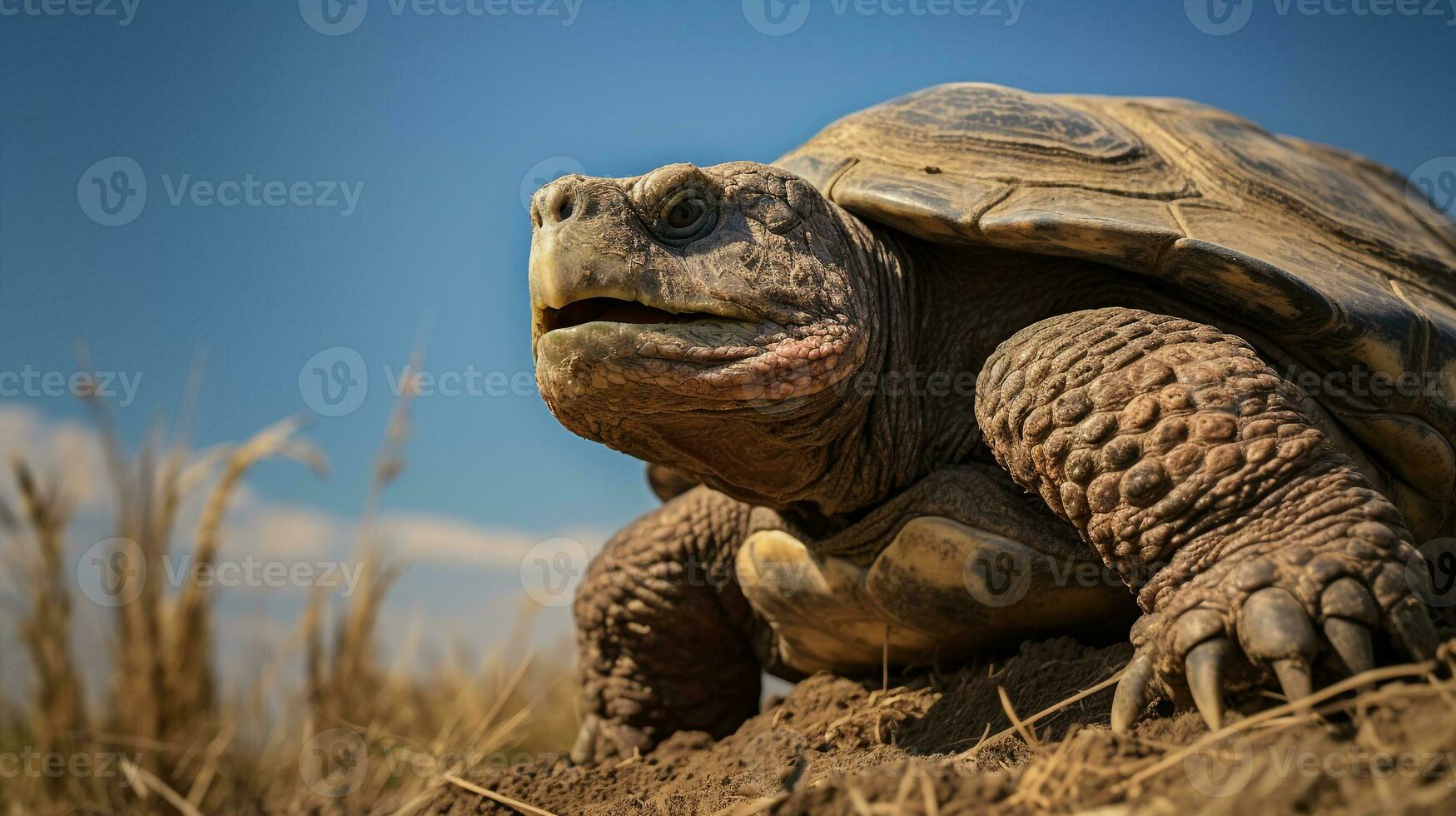 Photo of a Snapping Turtle under Blue Sky. Generative AI