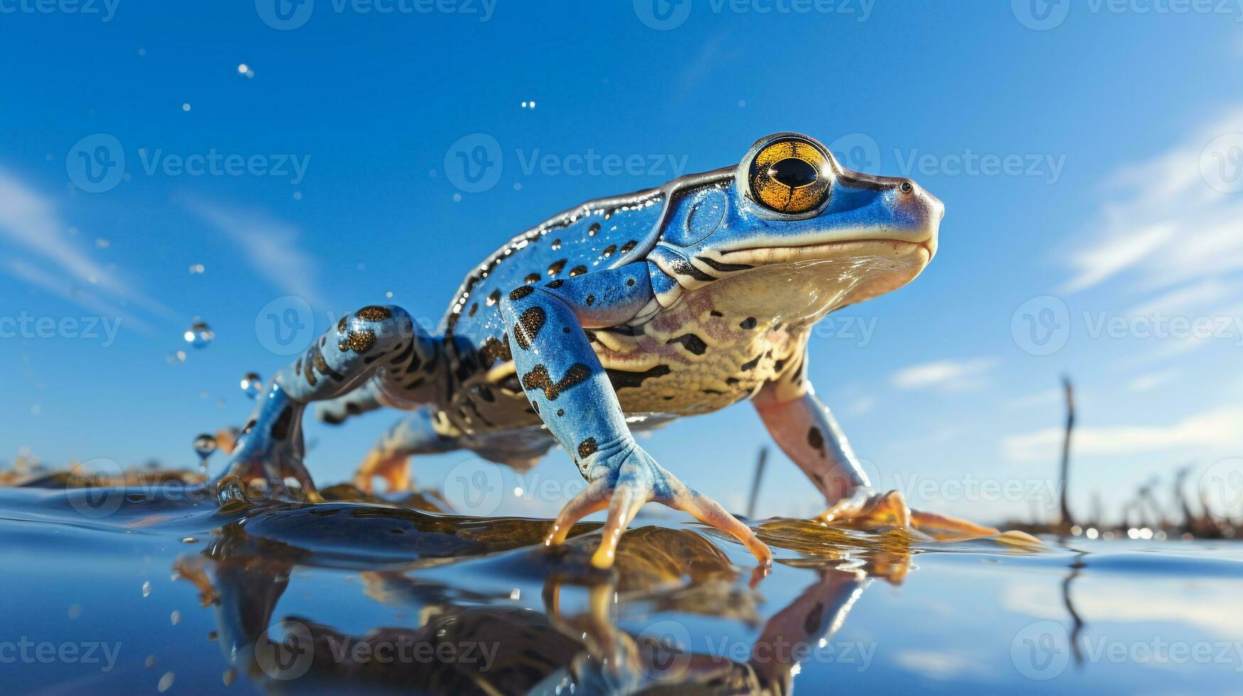 Photo of a Xenopus frog under Blue Sky. Generative AI