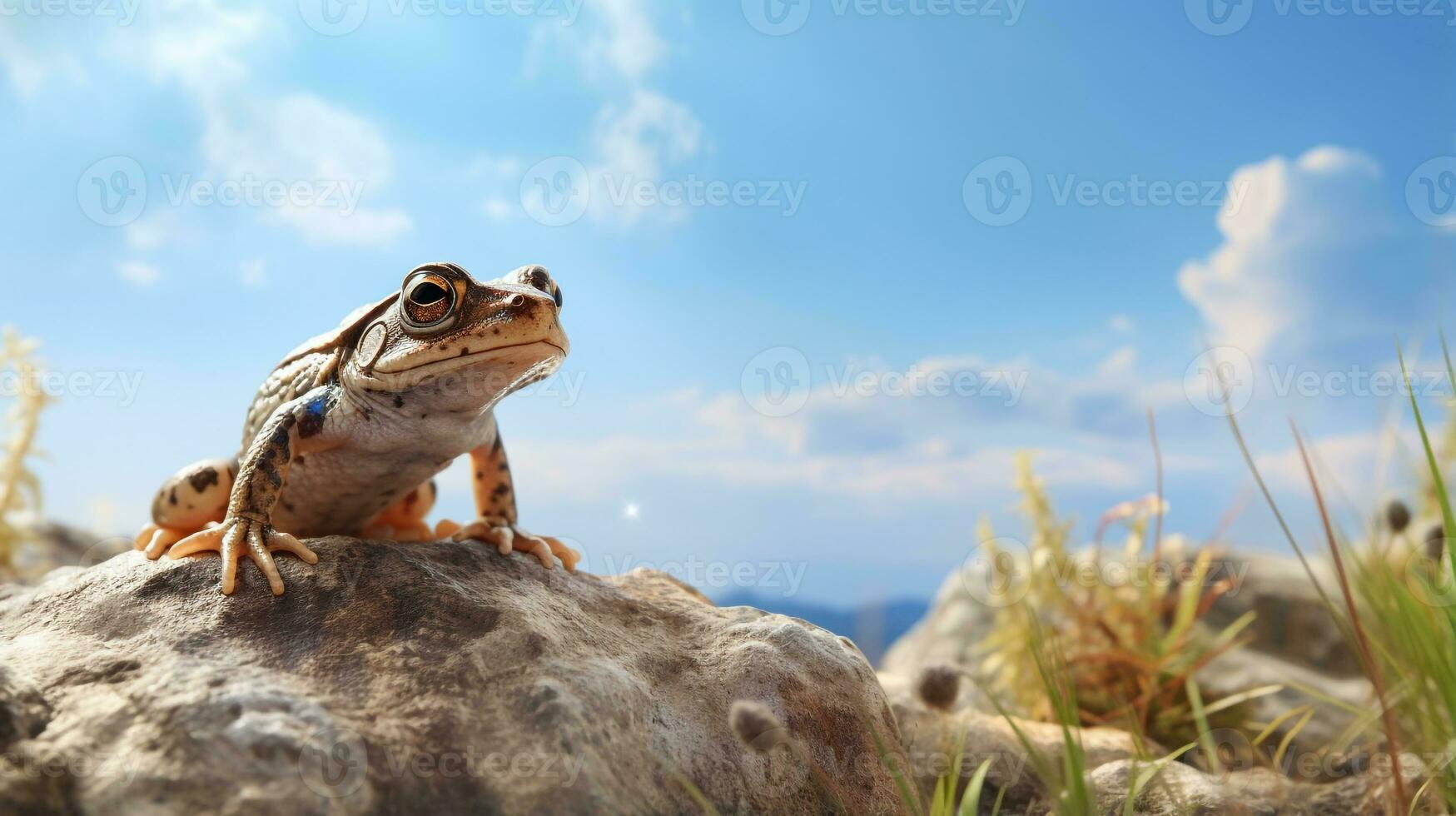 Photo of a Xenopus frog under Blue Sky. Generative AI