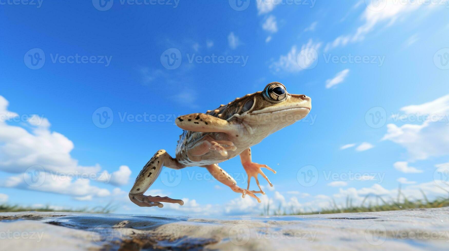 Photo of a Xenopus frog under Blue Sky. Generative AI