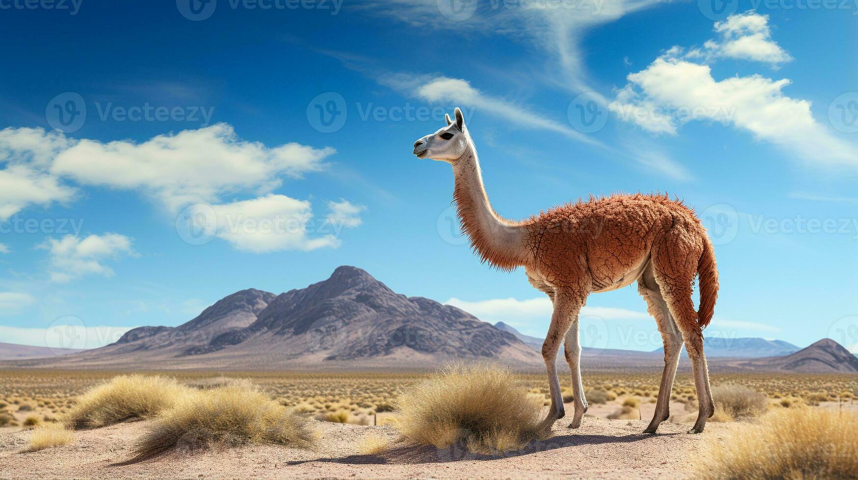 Photo of a Vicuna under Blue Sky. Generative AI