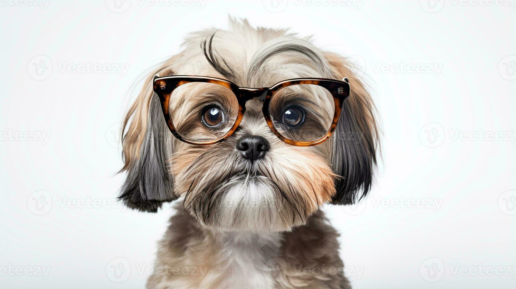 foto de un shih tzu perro utilizando los anteojos aislado en blanco antecedentes. generativo ai