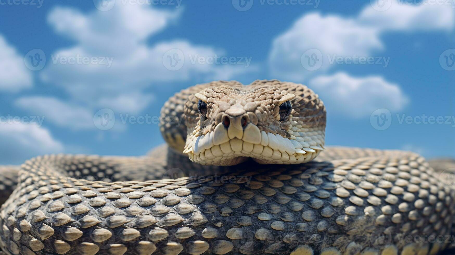 Photo of a Rattle snake under Blue Sky. Generative AI