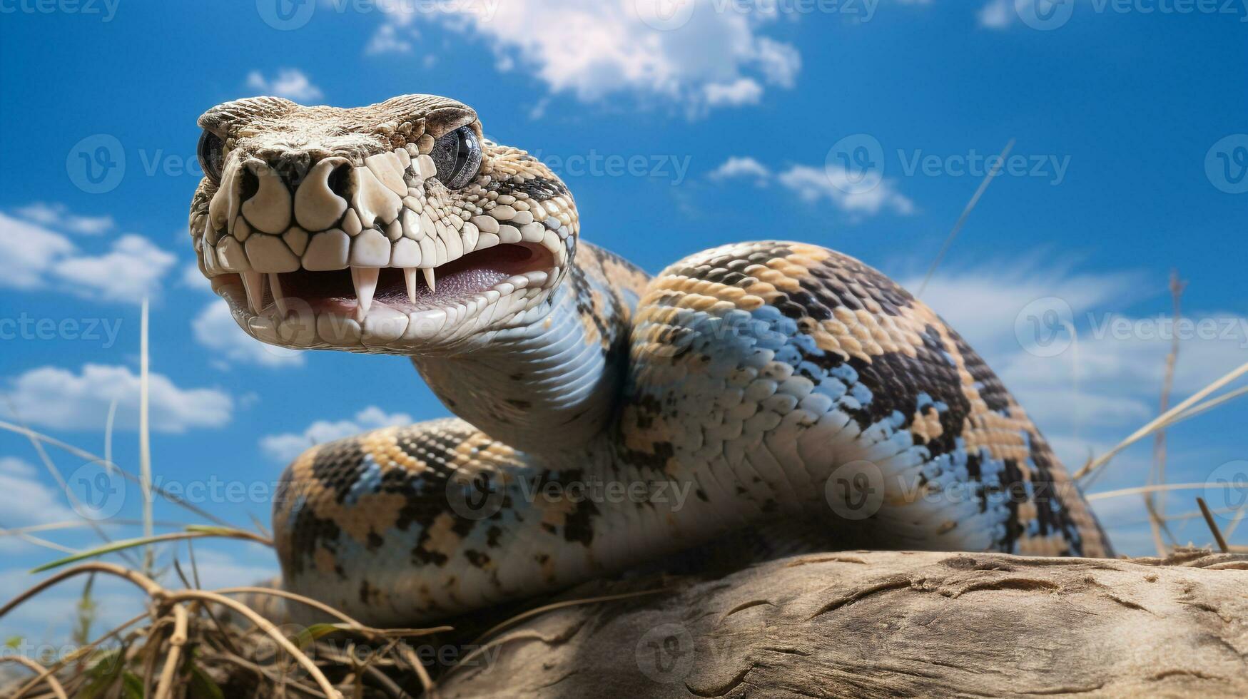Photo of a Python under Blue Sky. Generative AI