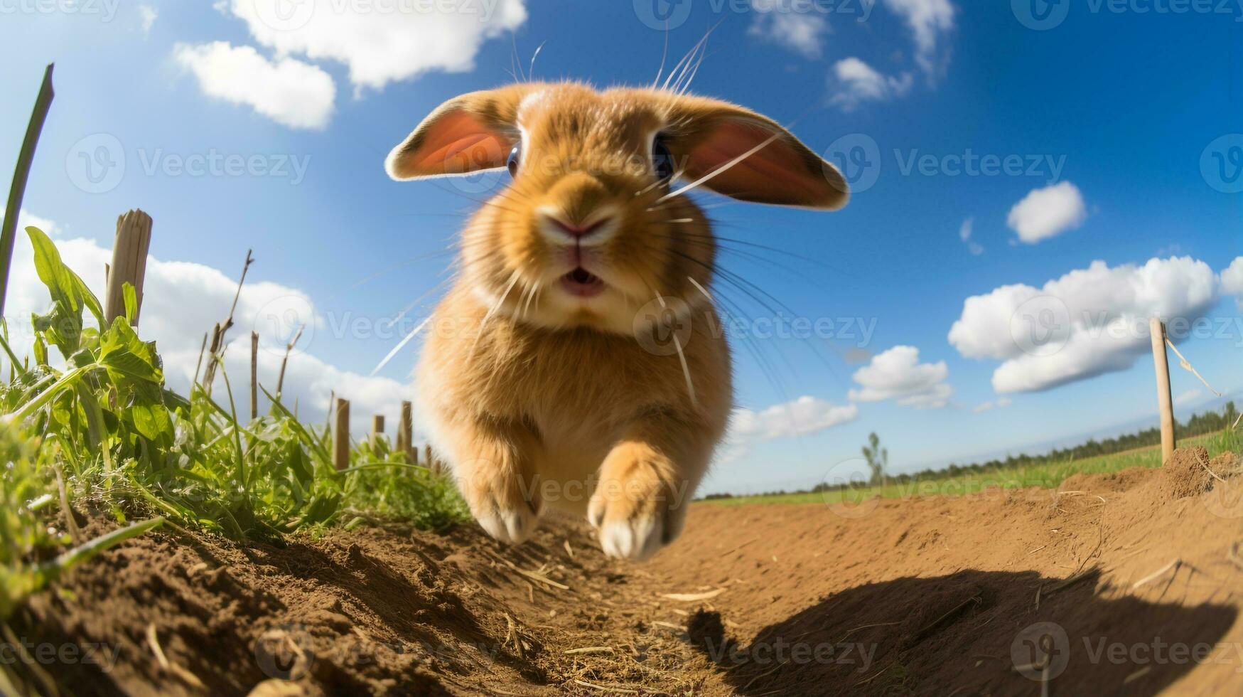 Photo of a Rabbit in the Farmland. Generative AI