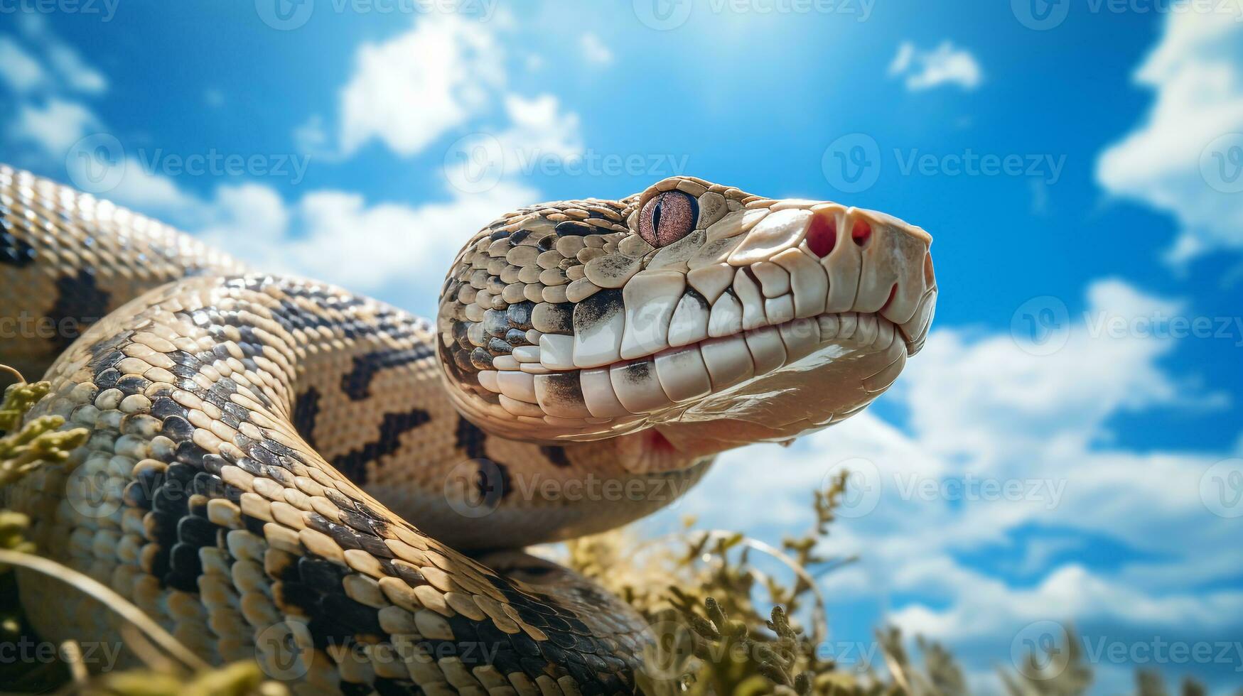 Photo of a Python under Blue Sky. Generative AI