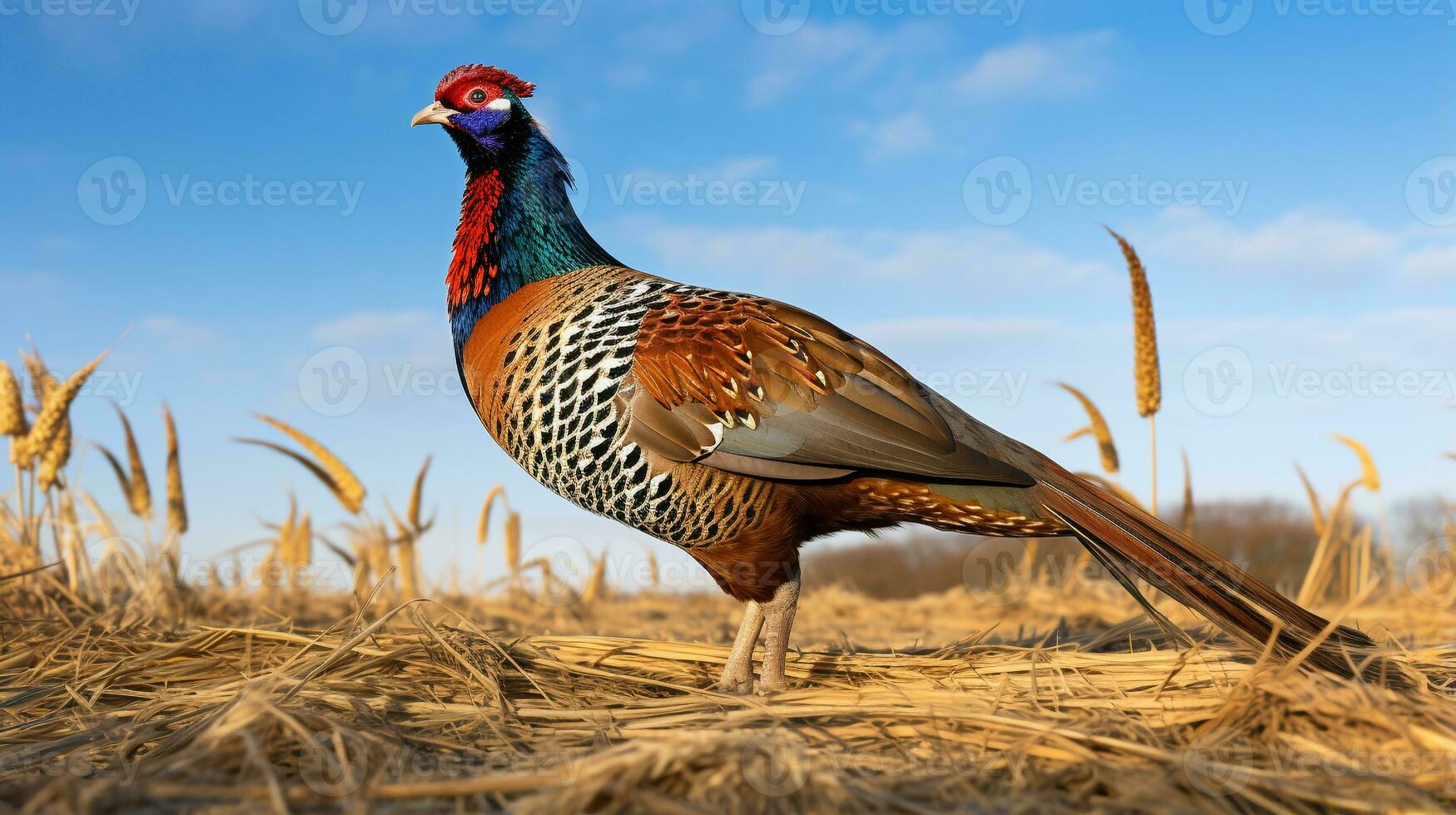 Photo of a Pheasant in the Farmland. Generative AI