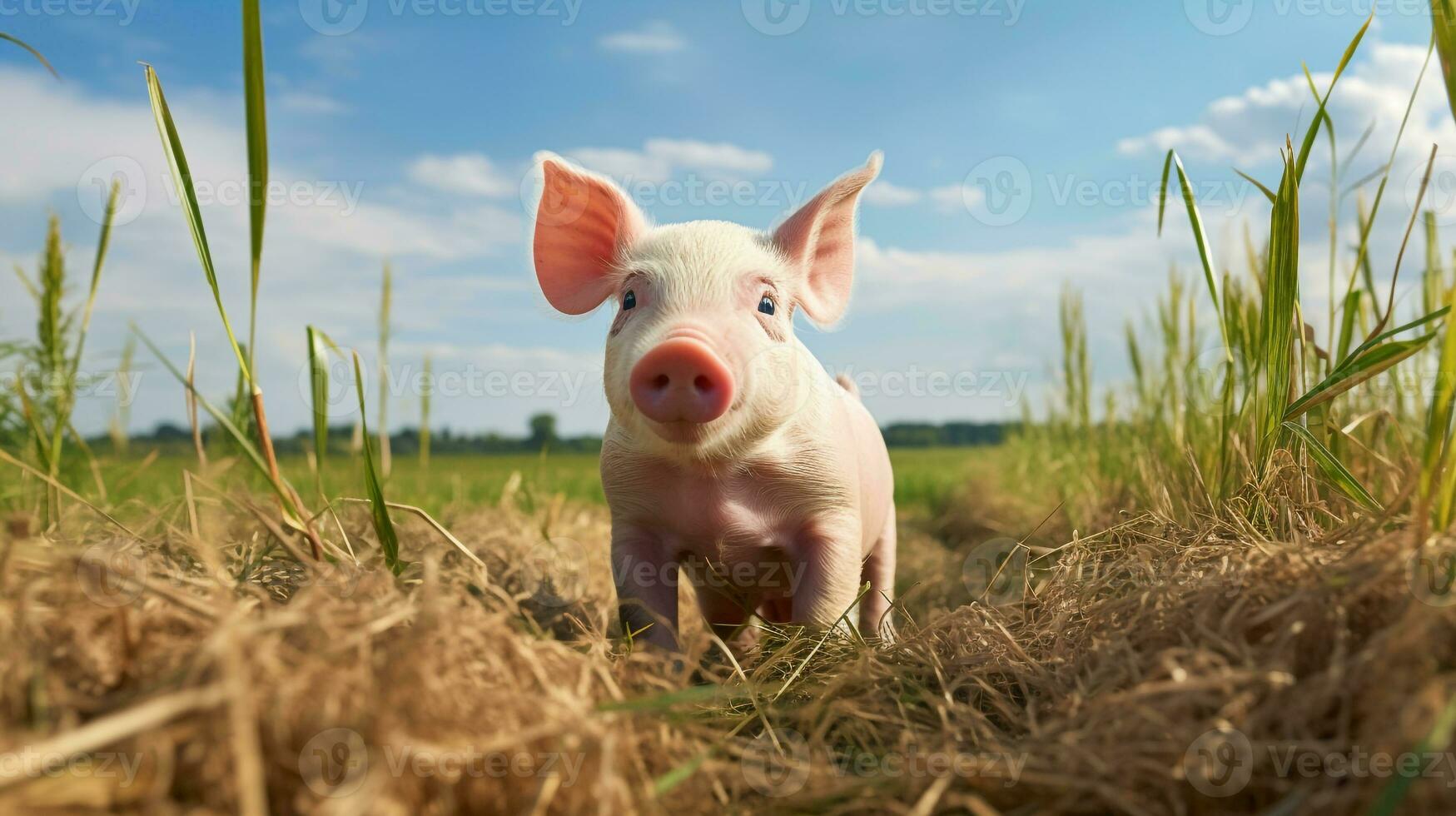 Photo of a Pig in the Farmland. Generative AI