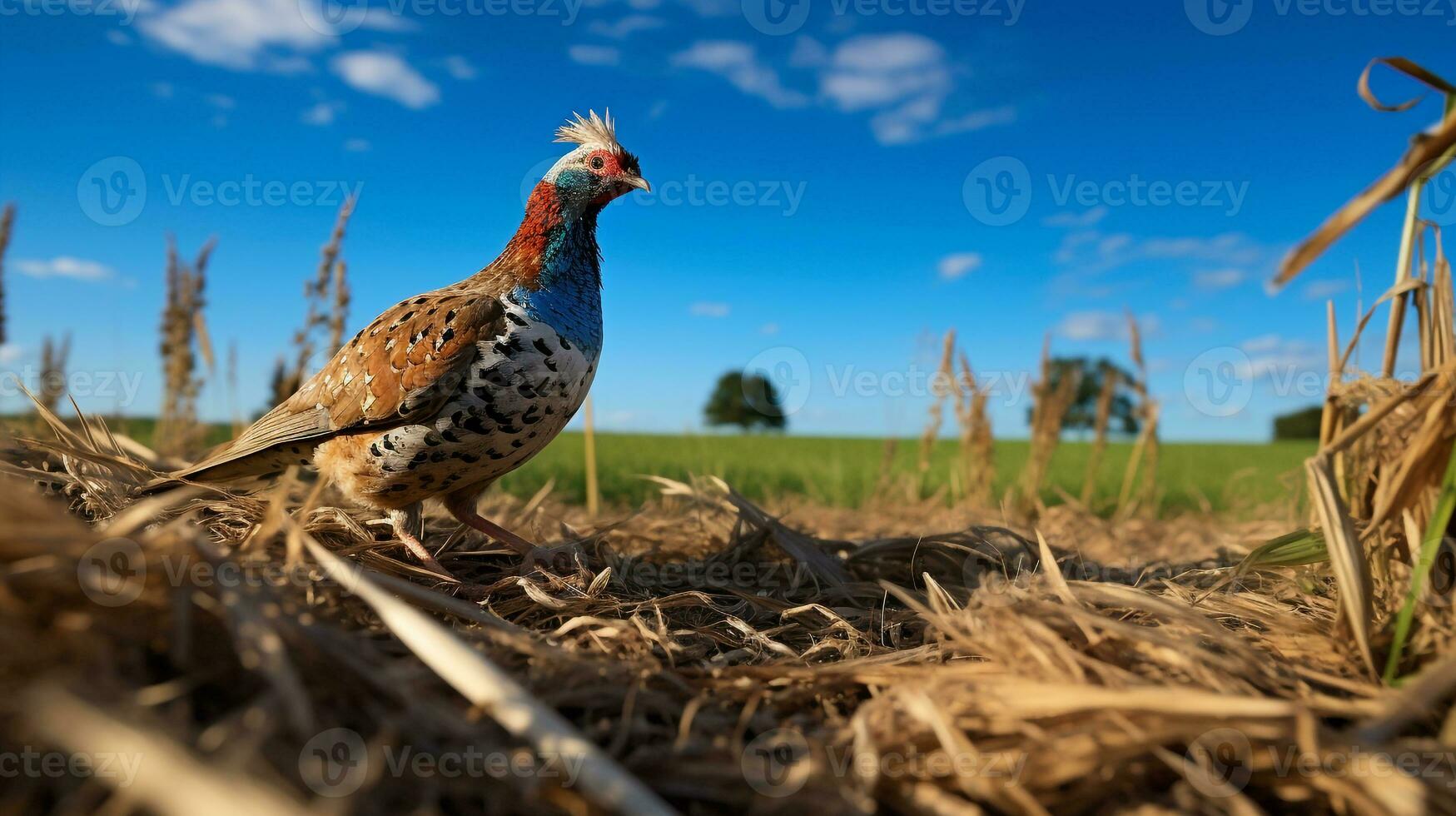 Photo of a Pheasant in the Farmland. Generative AI