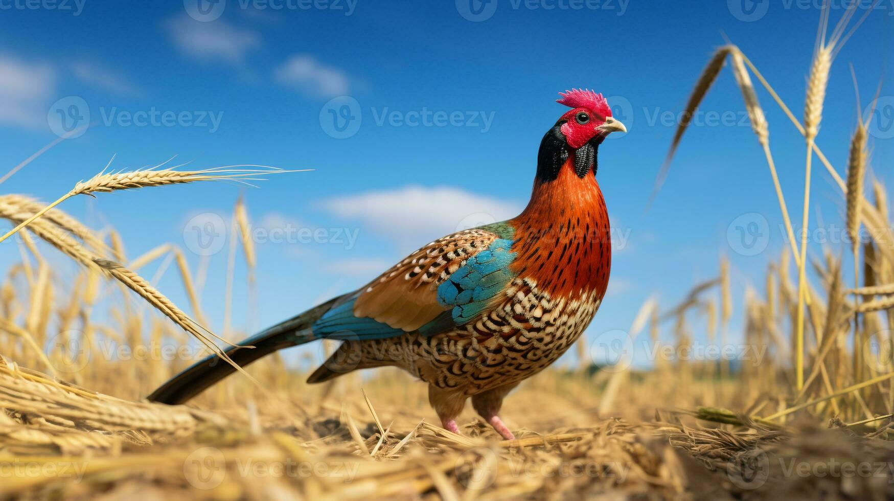 Photo of a Pheasant in the Farmland. Generative AI