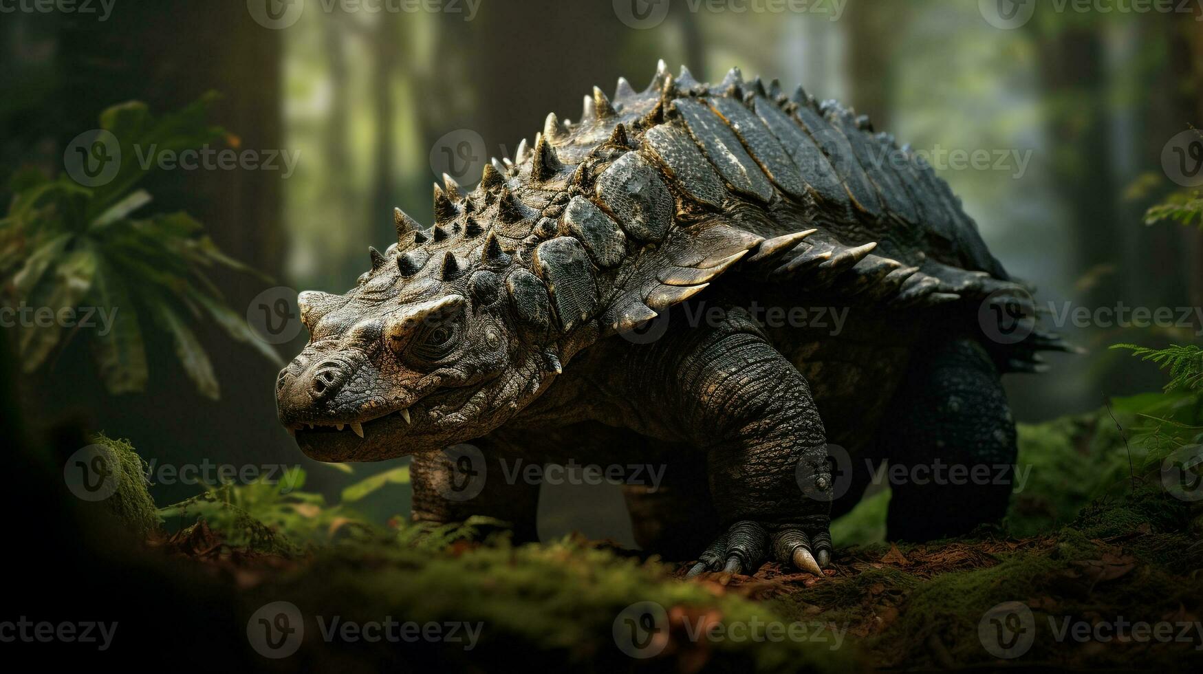 Photo of Ankylosaurus Rex in the Jungle. Generative AI