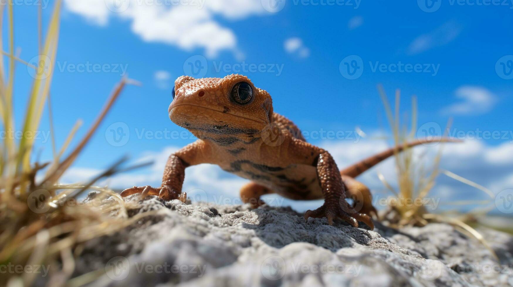 Photo of a Newt under Blue Sky. Generative AI