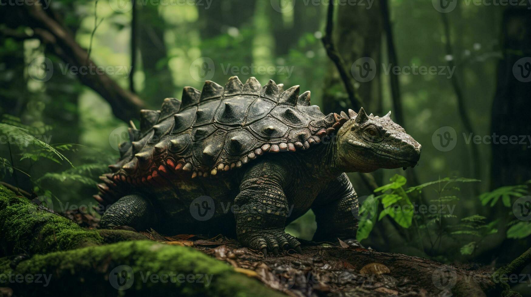 Photo of Ankylosaurus Rex in the Jungle. Generative AI