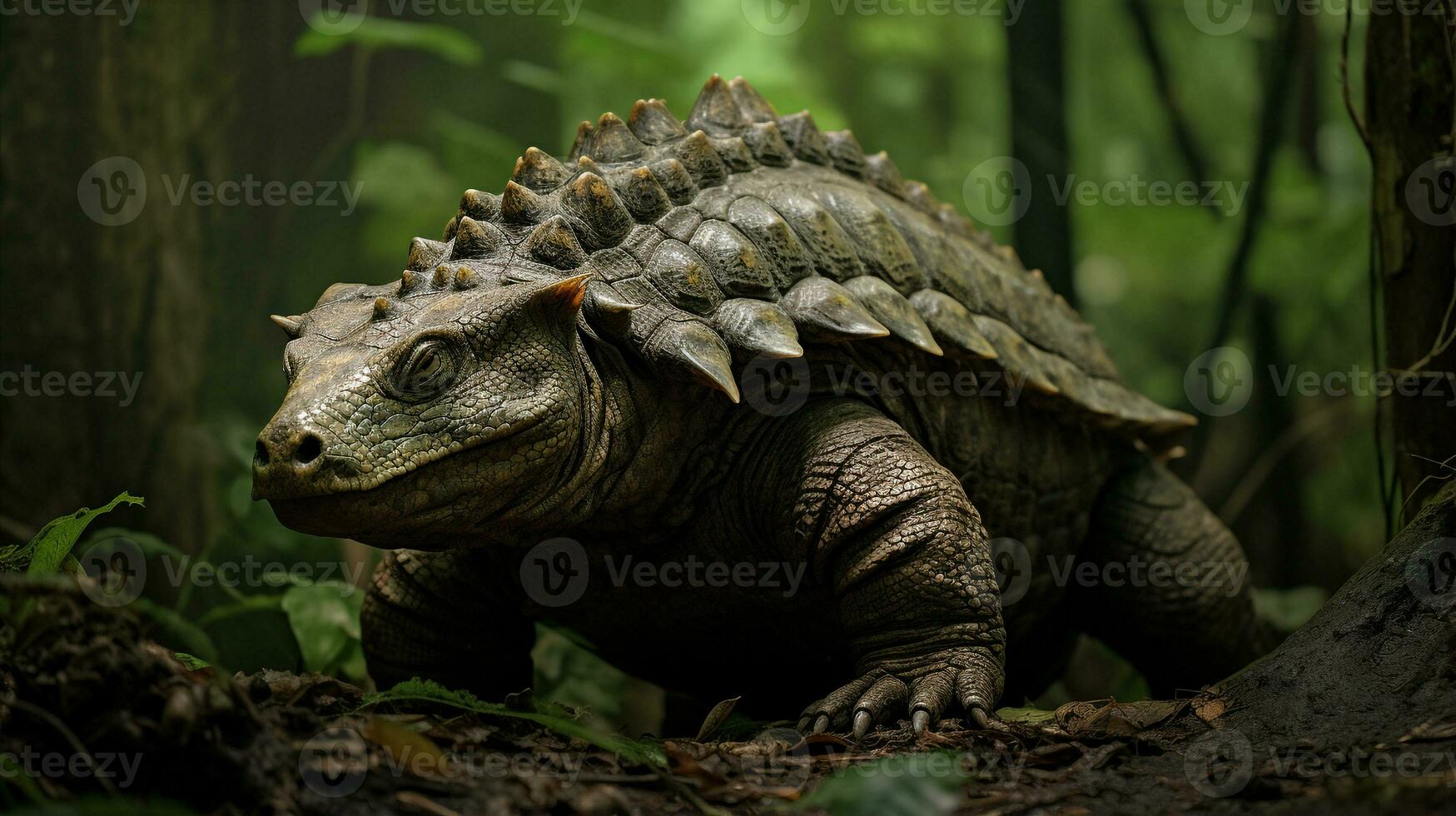 Photo of Ankylosaurus Rex in the Jungle. Generative AI