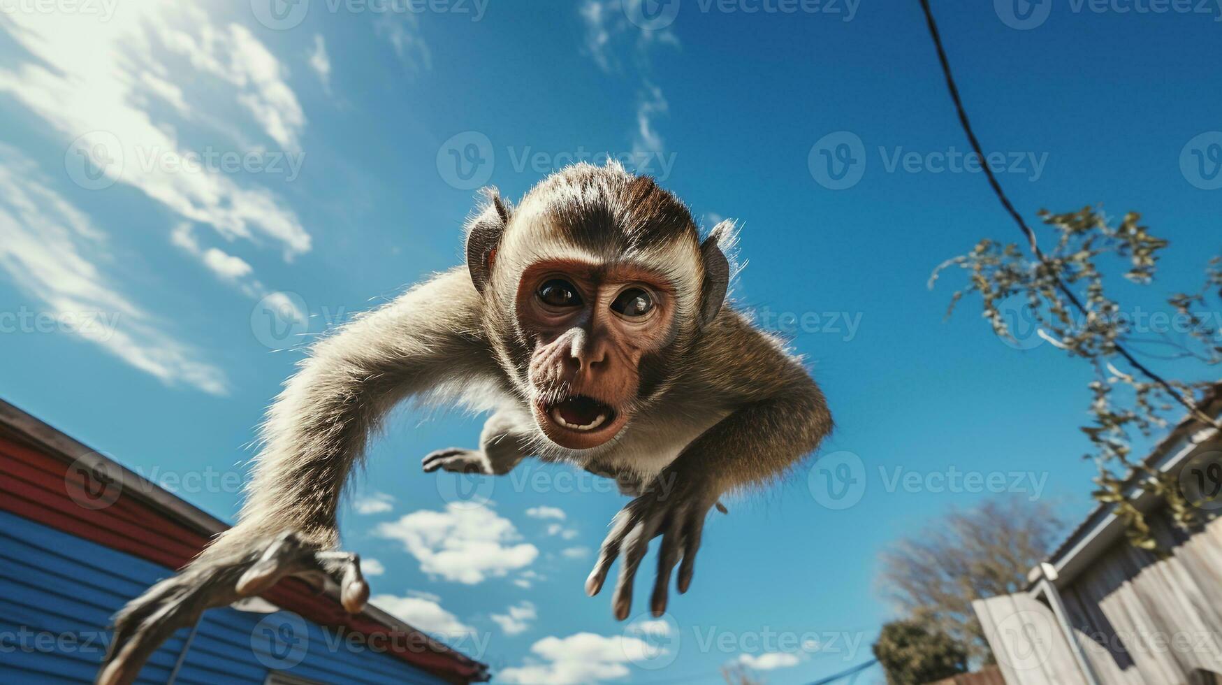 Photo of a Monkey under Blue Sky. Generative AI