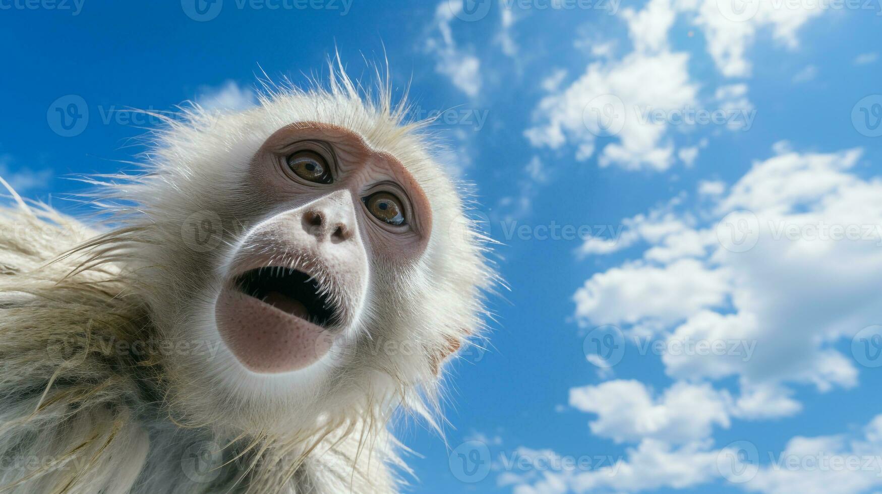 Photo of a Monkey under Blue Sky. Generative AI