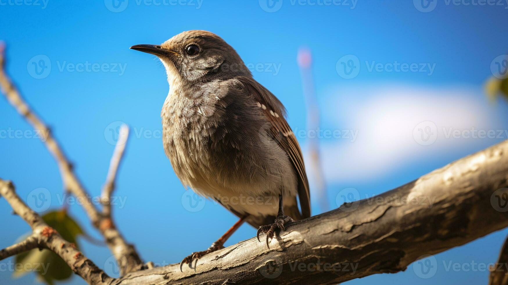 Photo of a Nightingale under Blue Sky. Generative AI