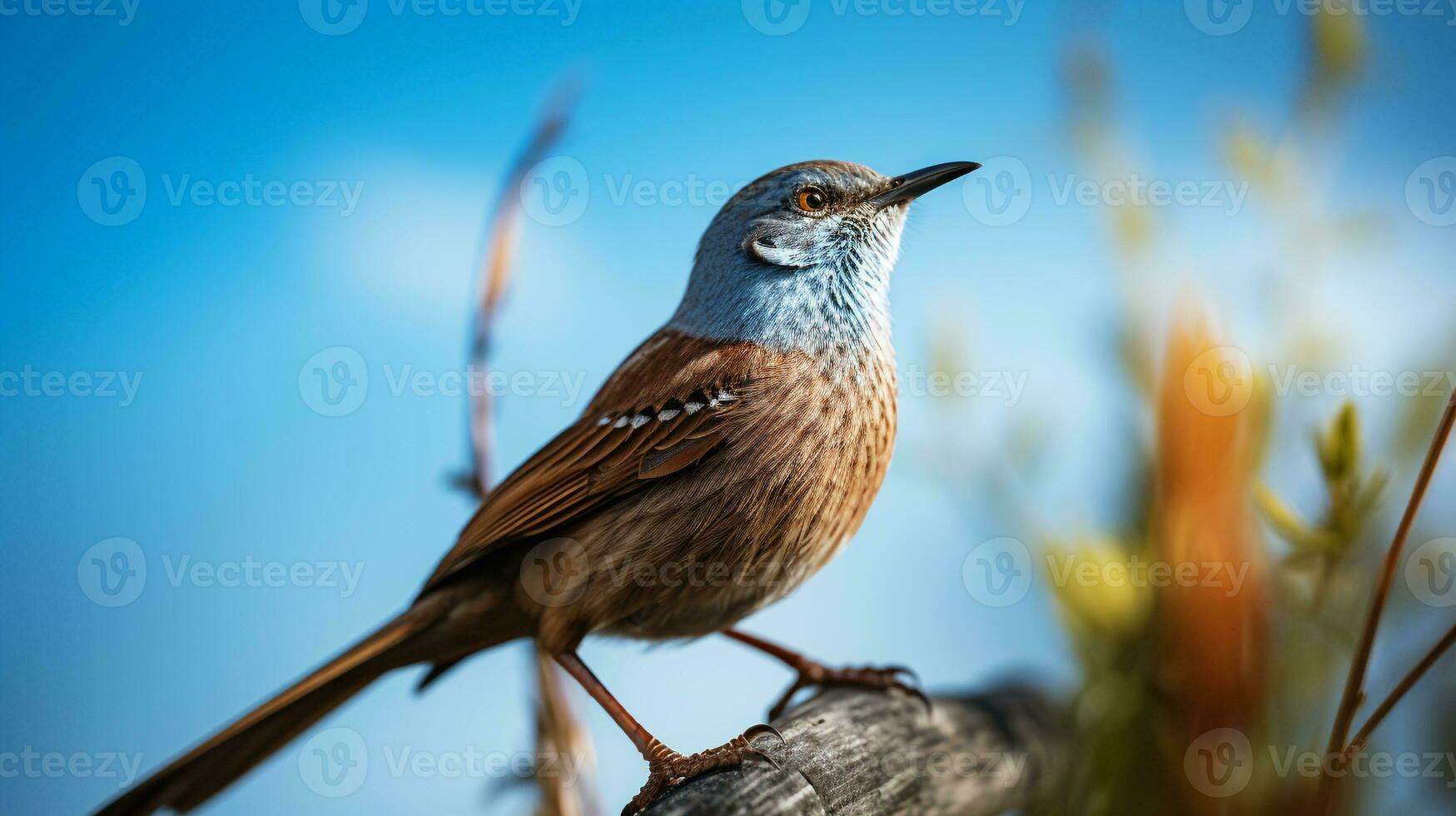 Photo of a Nightingale under Blue Sky. Generative AI